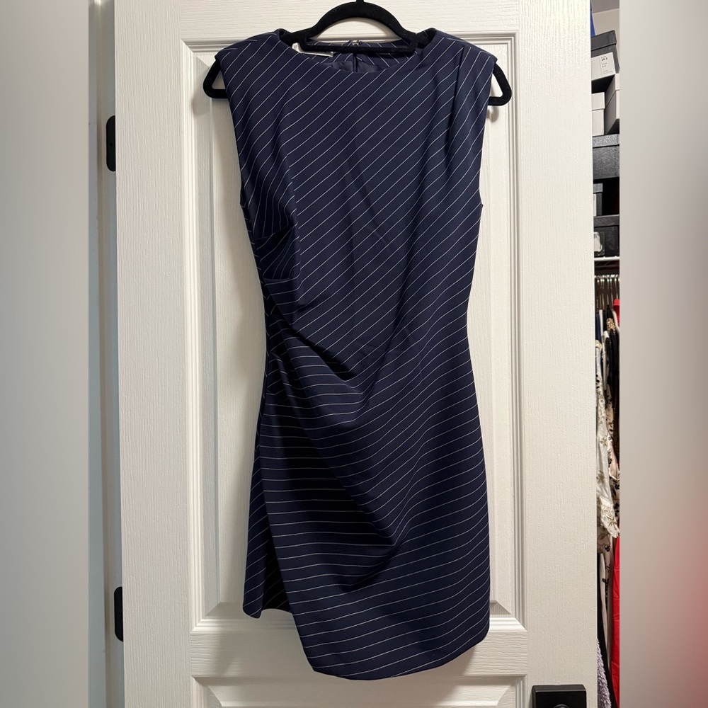 Mango Navy and White Striped Mini Dress
